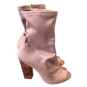 Aldo Jupiter Boots Satin Material Dusty Pink Womens Size 9 Peep Toe Stretch